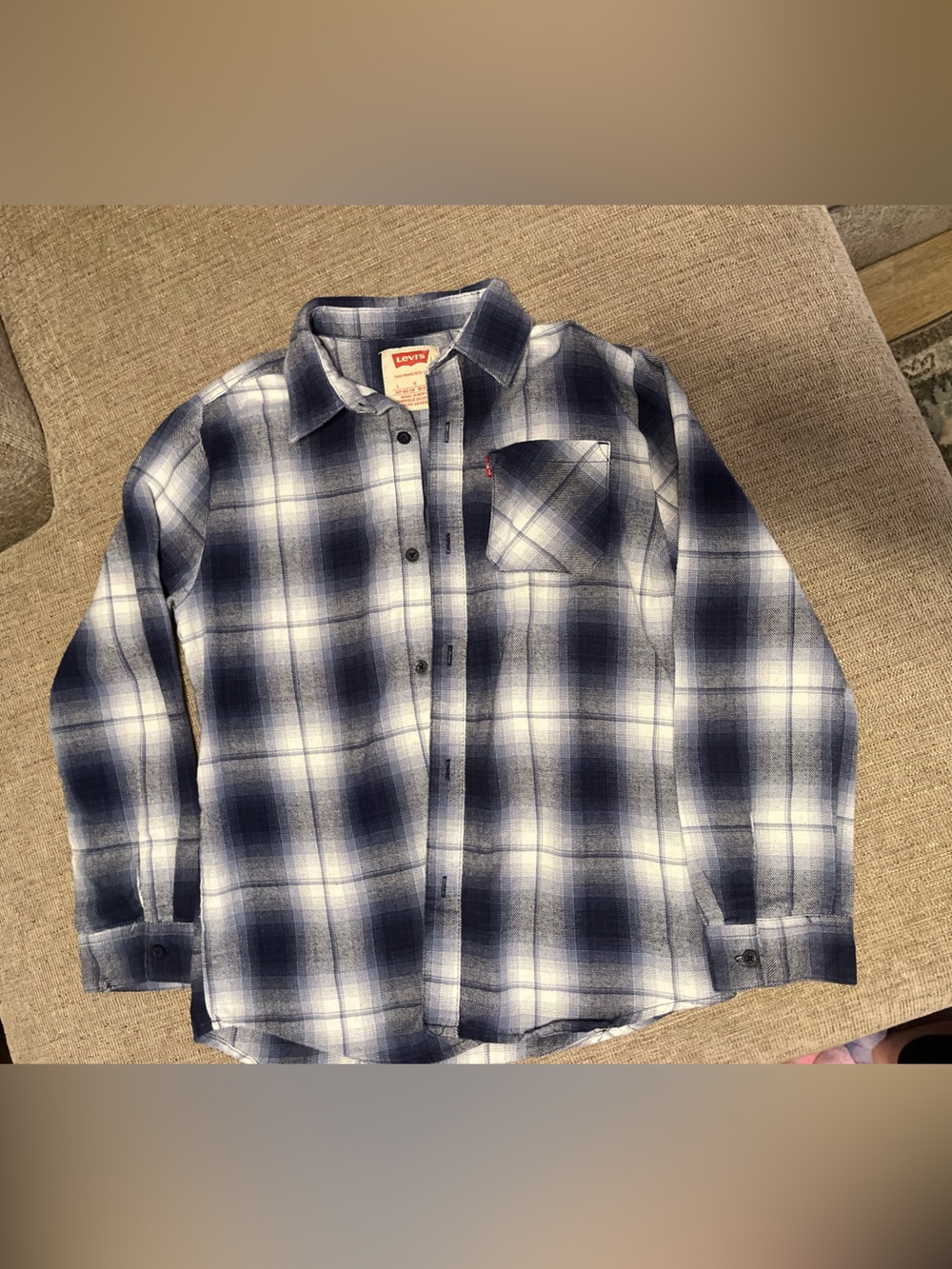 Levi's kids Navy and White Plaid Button-Down Shirt